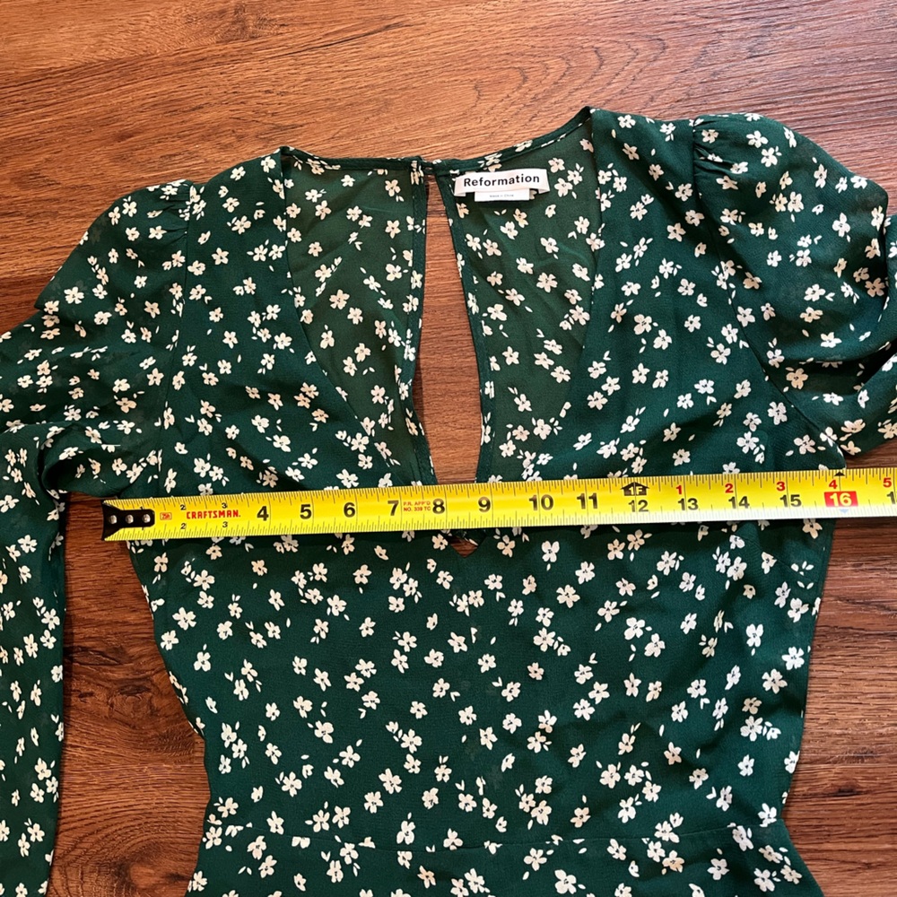 REFORMATION Joy Dress Annette Print Green White Ditsy Floral Open Back Women's 0 - Picture 15 of 16